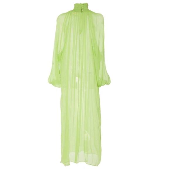Mara Hoffman Edmonia Dress Stencil Midi Sheer Neon Lime Green Cover Up Size XS - Picture 11 of 15